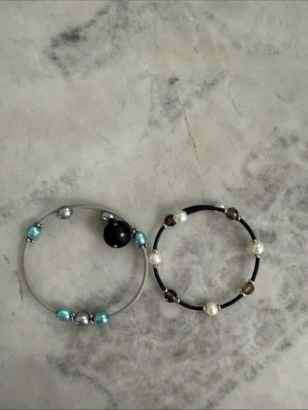 Pearl Accent Blue & Black Stretch Bracelet Set